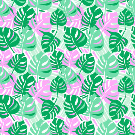 Seamless summer tropical leaves pattern,textile doodle grunge texture.Trendy modern ink artistic design,funky print.Modern fashion background.Expressive ornament for textile,wrapping,apparelのイラスト素材