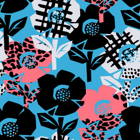 Exotic flowers seamless pattern.Tropical print for summer bright apparel, shirts, swimsuits, beachwear and accessoriesのイラスト素材