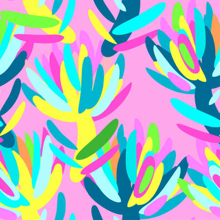 Seamless summer tropical floral pattern, textile doodle grunge texture.Trendy modern ink artistic design with authentic,unique scrapes, watercolor blotted background, expressive ink paintingのイラスト素材
