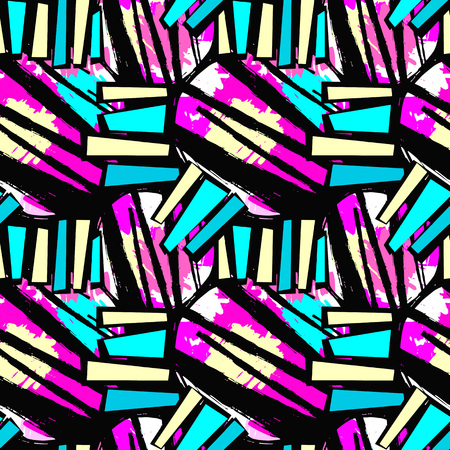 Surface pattern design, graffiti seamless hand craft expressive ink hipster pattern.Grunge urban dynamic expressive bright painting.Print for textile,apparel, wrapping paper.のイラスト素材