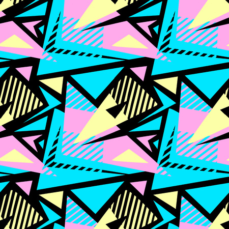 Abstract geometrical seamless rough grunge pattern, modern design template.Hipster painted style texture, poster with different doodle  lines and overlapping brush strokes.Urban bright textiles sampleのイラスト素材