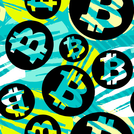 Bitcoin crypto trade seamless pattern.Artistic design with authentic,unique scrapes, watercolour blotted background for a logo, cards, invitations, posters,bannersのイラスト素材