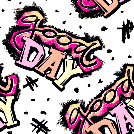 Funky curved lines graffiti seamless hand craft expressive ink hipster pattern.Grunge urban dynamic expressive bright painting.Print for textile,apparel, wrapping paper.のイラスト素材