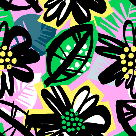 Seamless surface pattern floral design.Artistic design with authentic,unique scrapes, watercolour blotted background for a logo, cards, invitations, posters,bannersのイラスト素材