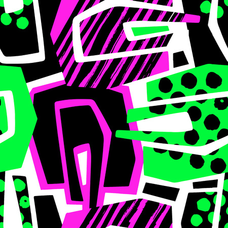 Abstract geometrical seamless rough grunge pattern, modern design template.Hipster painted style texture, poster with different doodle lines and overlapping brush strokes.Urban bright textiles sampleのイラスト素材
