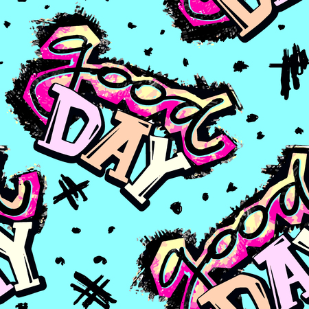 Funky curved lines graffiti seamless hand craft expressive ink hipster pattern.Grunge urban dynamic expressive bright painting.Print for textile,apparel, wrapping paper.のイラスト素材