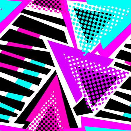 Abstract geometric triangles seamless background.Memphis style neon colors.のイラスト素材