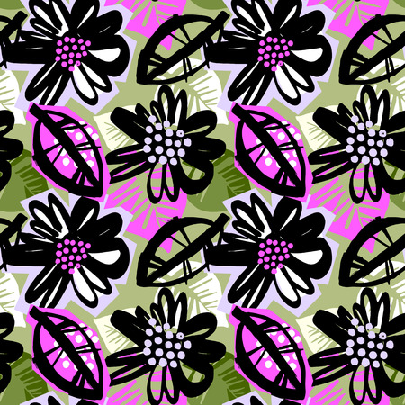 Seamless surface pattern floral design.Artistic design with authentic,unique scrapes, watercolour blotted background for a logo, cards, invitations, posters,bannersのイラスト素材