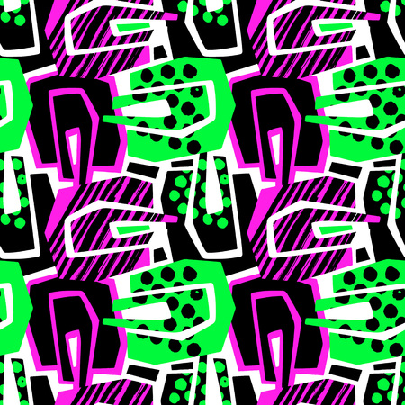 Abstract geometrical seamless rough grunge pattern, modern design template.Hipster painted style texture, poster with different doodle lines and overlapping brush strokes.Urban bright textiles sampleのイラスト素材