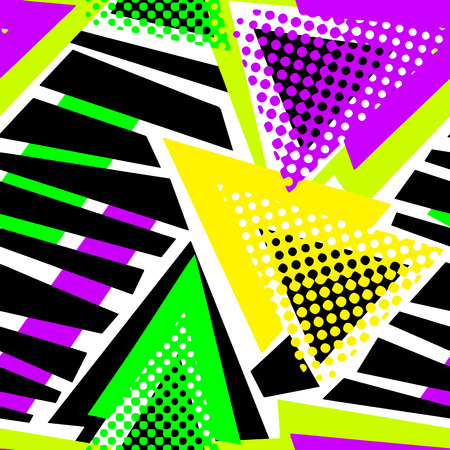 Abstract geometric triangles seamless background.Memphis style neon colors.のイラスト素材