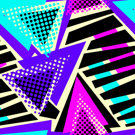Abstract geometric triangles seamless background.Memphis style neon colors.のイラスト素材