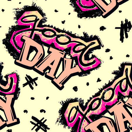 Funky curved lines graffiti seamless hand craft expressive ink hipster pattern.Grunge urban dynamic expressive bright painting.Print for textile,apparel, wrapping paper.のイラスト素材