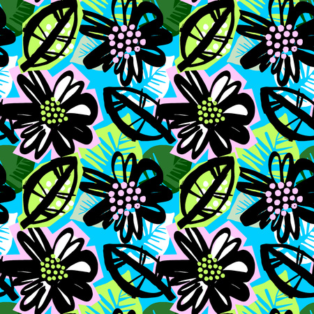 Seamless surface pattern floral design.Artistic design with authentic,unique scrapes, watercolour blotted background for a logo, cards, invitations, posters,bannersのイラスト素材
