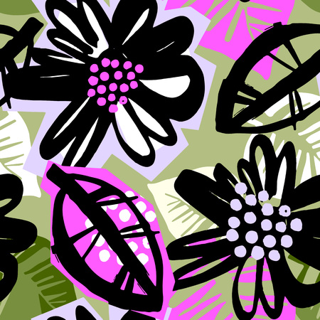Seamless surface pattern floral design.Artistic design with authentic,unique scrapes, watercolour blotted background for a logo, cards, invitations, posters,bannersのイラスト素材