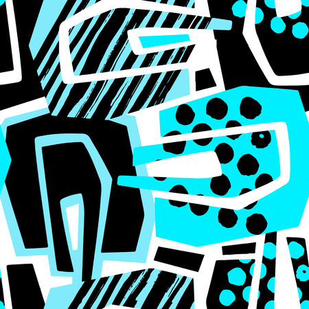 Abstract geometrical seamless rough grunge pattern, modern design template.Hipster painted style texture, poster with different doodle lines and overlapping brush strokes.Urban bright textiles sampleのイラスト素材