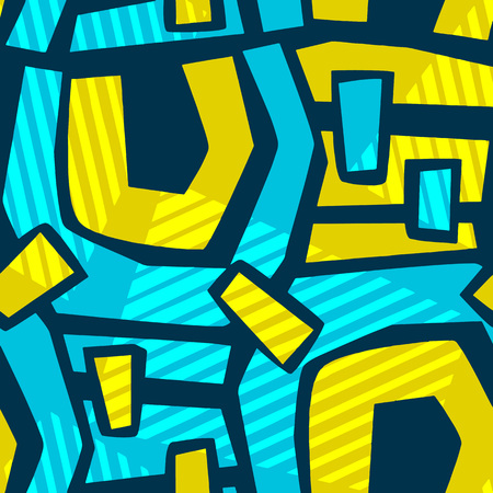 Geometric curved lines graffiti seamless hand craft expressive ink hipster pattern.Grunge urban dynamic expressive bright painting.Print for textile,apparel, wrapping paper.のイラスト素材