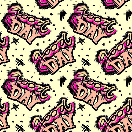 Funky curved lines graffiti seamless hand craft expressive ink hipster pattern.Grunge urban dynamic expressive bright painting.Print for textile,apparel, wrapping paper.のイラスト素材