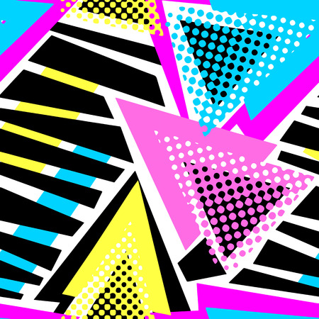 Abstract geometric triangles seamless background.Memphis style neon colors.のイラスト素材