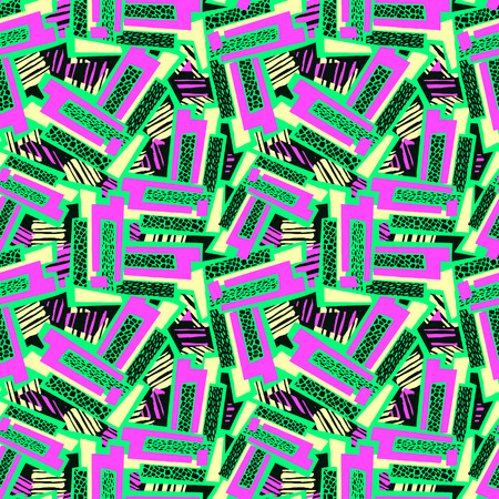 Geometric curved lines graffiti seamless hand craft expressive ink hipster pattern.Grunge urban dynamic expressive bright painting.Print for textile,apparel, wrapping paper.のイラスト素材