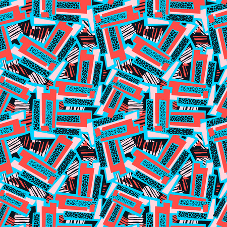 Geometric curved lines graffiti seamless hand craft expressive ink hipster pattern.Grunge urban dynamic expressive bright painting.Print for textile,apparel, wrapping paper.のイラスト素材