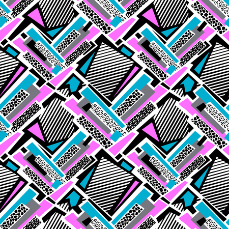 Geometric curved lines graffiti seamless hand craft expressive ink hipster pattern.Grunge urban dynamic expressive bright painting.Print for textile,apparel, wrapping paper.のイラスト素材