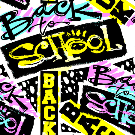 Back school seamless pattern.Hand craft expressive ink hipster pattern.Grunge urban dynamic expressive bright painting.Print for textile,apparel, wrapping paper.のイラスト素材
