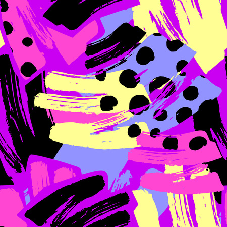 Geometric curved lines graffiti seamless hand craft expressive ink hipster pattern.Grunge urban dynamic expressive bright painting.Print for textile,apparel, wrapping paper.のイラスト素材