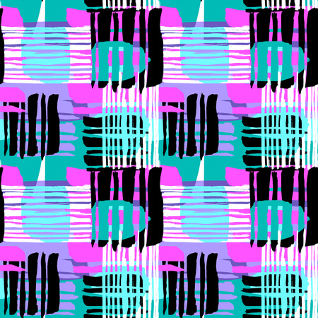 Abstract geometrical seamless rough grunge pattern, modern design template. Hipster hypebeast painted style texture, poster with different doodle elements.Urban bright youth textiles sampleのイラスト素材
