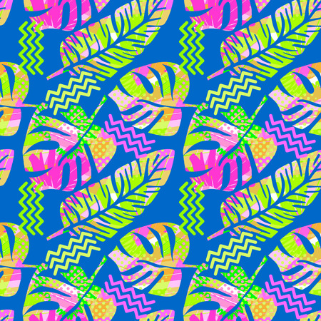 Abstract funky t-shirtl seamless rough grunge print, modern seamless design template. Hipster trendy painted style texture, poster with different doodle elements.Urban bright youth textiles sampleのイラスト素材