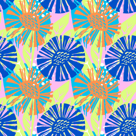 Seamless vector flkoral pattern. Brush pen hand drawn doodle abstract diagonal flower shapes texture.のイラスト素材