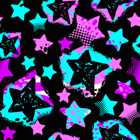 Stars seamless print,textile ink brush strokes design in doodle grunge texture style.Unique scrapes, watercolor blotted backgroundのイラスト素材
