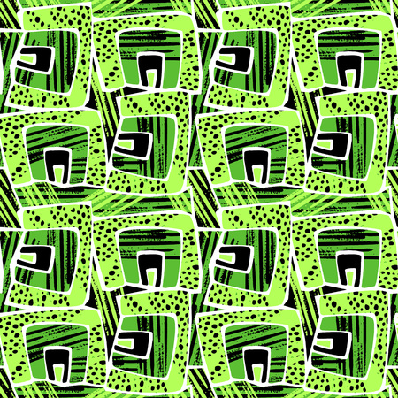 Retro geometric seamless pattern,textile ink brush strokes design in doodle grunge texture style.Unique scrapes, watercolor blotted backgroundのイラスト素材
