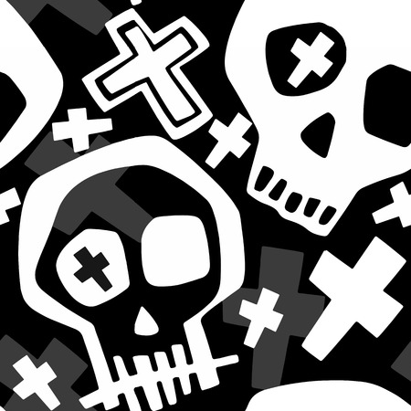 Skull funky boys and girls apparel modern print.Seamless graffiti style painting, halloween background wallpaperのイラスト素材