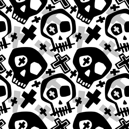 Skull funky boys and girls apparel modern print.Seamless graffiti style painting, halloween background wallpaperのイラスト素材