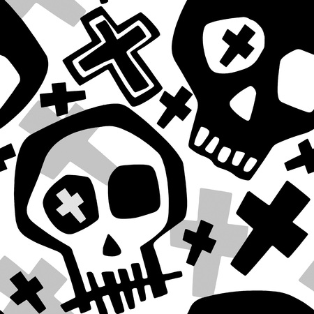 Skull funky boys and girls apparel modern print.Seamless graffiti style painting, halloween background wallpaperのイラスト素材
