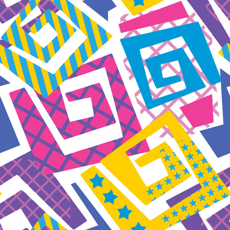 Abstract geometrical seamless rough grunge pattern, modern design template.Hipster painted style texture, poster with different doodle  lines and overlapping brush strokes.Urban bright textiles sampleのイラスト素材