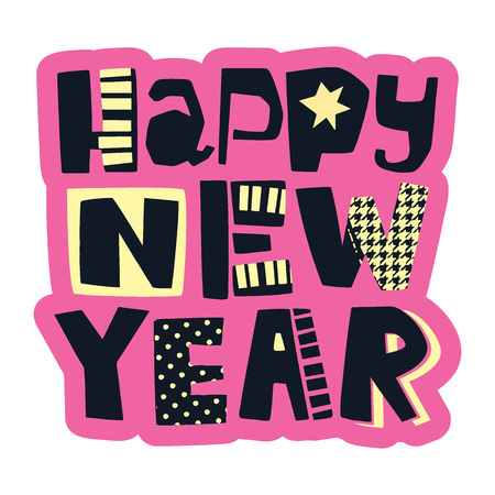 Happy new year Funky t-shirt festive motivation print in graffiti urban style. Brush pen hand drawn calligraphic doodle texture.
Perfect for banners,fabric, textile,apparel designのイラスト素材