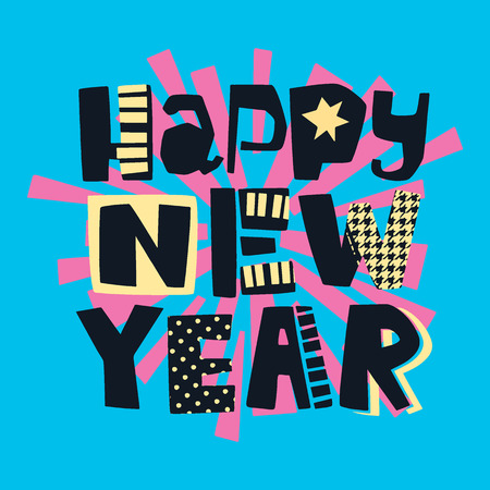 Happy new year Funky t-shirt festive motivation print in graffiti urban style. Brush pen hand drawn calligraphic doodle texture.
Perfect for banners,fabric, textile,apparel designのイラスト素材