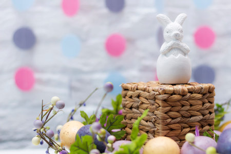 Non-colored easter bunny and Festive Decoration. Happy Easter. Idea for card