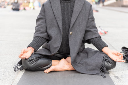 Yoga teachers protesting against the blockade and restrictions of Covid-19 in a square in Brescia,...