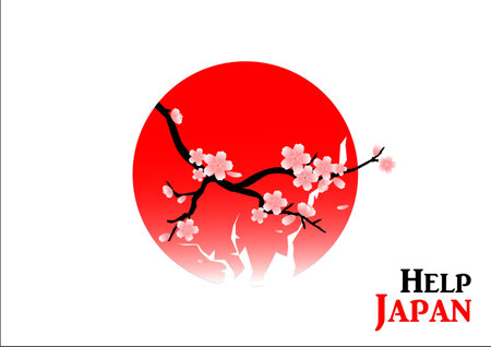 Flag of japan with quack and branch of cherry treeのイラスト素材