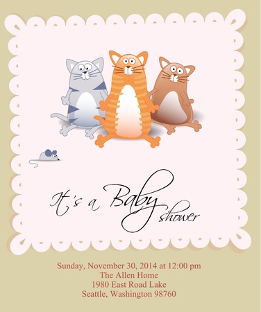 Vector baby shower card with three cats and mouseのイラスト素材