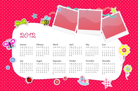 Vector calendar 2012 in girl scrapbook style pinkのイラスト素材