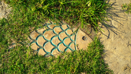 Paving slabs in the form of fish. Garden or street decor. Track design.の写真素材