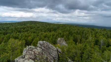 Mountain Shunut or Shunut-Kamen in Sverdlovsk region of Russia, mountain peak of Urals with length of 15 kilometers, located west of Yekaterinburg.の写真素材