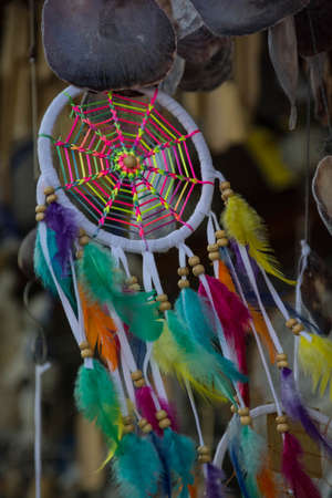 Colorful dreamcatcher for sale at the local market in Belizeの写真素材