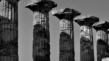 Black and white greek pillars and columnsの写真素材