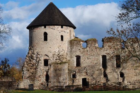 View on castle in Cesis, Latviaの写真素材