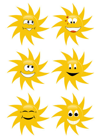 Set of six cute suns smilingのイラスト素材