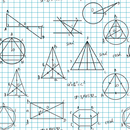 Geometrical seamless background with shapes and equationsのイラスト素材